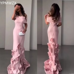 Customized Evening Dress Women Prom Gown Formal Party YPMWZX Off-the-shoulder Mermaid Floor Length Skirts Fold Applique 3D Flowe
