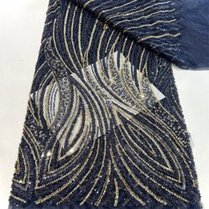 African Sequins Beaded Groom Lace Fabric High Quality French Tulle Lace Fabric 2025 Embroidery Nigerian Lace Fabrics For Dress