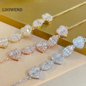 LUOWEND 100% 18K White/Yellow/Rose Gold Bracelet Elegant Style Real Natural Diamond Bracelet for Women High Wedding Jewelry