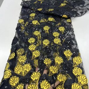 African Embroidered Fabrics Black Nigerian Lace Fabric High Quality Lace Fabrics 2025 5 Yards Bead And Sequins Lace Dress A950-1