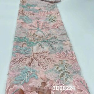 5 Yards African Lace Fabric Beads Embroidery Lace Nigerian Pink Sequence French Net Sequins Tulle Lace For Sewing
