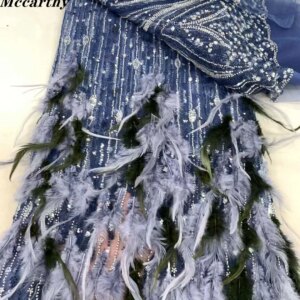 Latest African 3D Feather Net Laces 2024 High Quality Embroidered Beads Sequins Mesh Fabric For Nigeria Wedding Party Dress ZX90