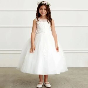 Customized Flower Girl Dresses Sky Blue Flory Pattern With Ribbon Sleeveless For Wedding Birthday Party Banquet Princess Gowns