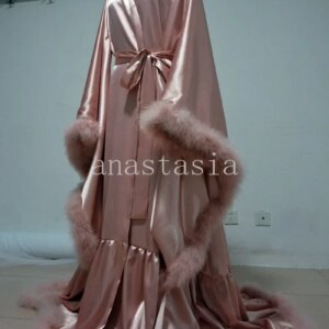 new hot Feather satin dress, dark green, long sleeved, floor to floor skirt, birthday party dress