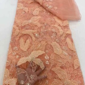2025 Latest African Beaded Lace Fabric High Quality Nigerian Tulle Lace Sequin French Lace Fabric Wedding Dress Sewing Gown