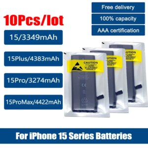 10pcs/Lot 3A Certification 0 Cycle Phone Replacement Battery For iPhone 15 15Plus 15Pro 15ProMax