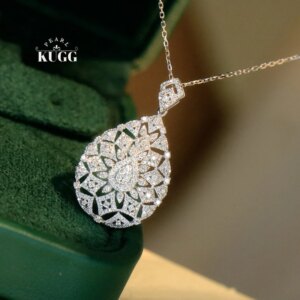 KUGG 100% 18K White Gold Necklace Women Vintage Palace Style 0.50carat Real Natural Diamond Pendant Necklace High Party Jewelry