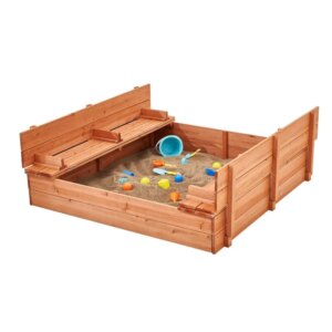 Wooden Sandbox, 52.4 x 47.2 x 16.9 in Sand Box, Sand Pit Natural Wood Kids Sandbox Backyard Gift for Boys Girls Ages 3-12