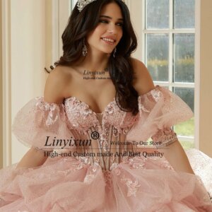 Shiny Tulle Ruffles Quinceanera Dresses Sweetheart Puff Sleeves 16 Birthday Party Ball Gowns Customized hochzeitkleider damen