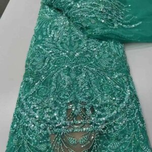 Fashion African Lace Fabric Sequins Tulle Mesh Beaded Embroidery Lace 2025 for Wedding Bridal Fabrics High Quality Laces Dresses