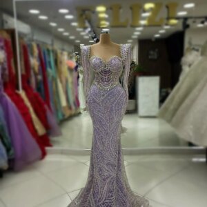 Elegant Full Beadings Crystal Mermaid Formal Evening Dresses with Cap Sleeve Tassels Sequined Purple Celebrity Party Dress 2024