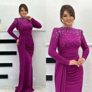 Customized Evening Dress Women Prom Gown Formal YPMWZX Scoop Neckline Mermaid Floor Length Skirts Draped Fold Bead Bespoke Occas
