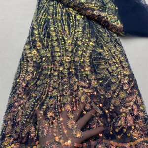 Luxurious Nigerian Handmade Sequins Lace Fabric 2024 High Quality Embroidery African French Lace Fabric For Wedding Dress 5Y
