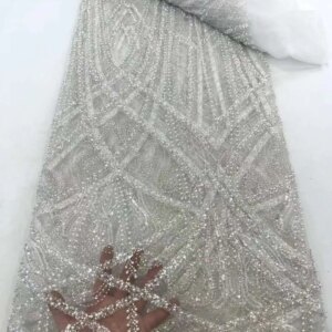 White African Beaded Lace Fabric Sequins Embroidery 2024 High Quality French Mesh Lace Fabric for Women Designs Sewing 5 Yards