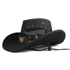 Men and women quality leather large eaves outdoor riding hat Cowboy shade warm