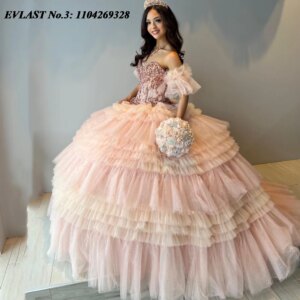 EVLAST Customized Shiny Pink Quinceanera Dress Ball Gown Applique Beading Ruffles Corset Sweet 16 Vestido De 15 Anos E3Q363
