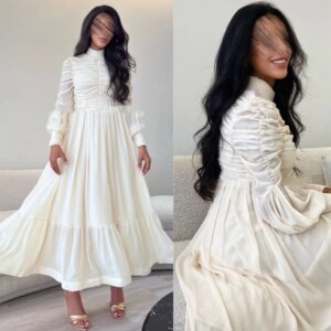 Customized Chiffon Pleat Draped Graduation A-line High Collar Bespoke Occasion Gown Midi Dresses Saudi Arabia