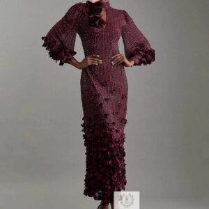 Customized Elegant Vintage Sexy Red Flowers Lace Mermaid Backless Customized Formal Occasion Prom Dress Evening Party Gowns