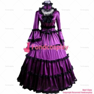 fondcosplay Gothic Lolita Punk Medieval Gown Grape Ball Long Evening Purple satin Dress CD/TV[CK1414]