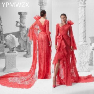 Customized Prom Gown Formal Evening Dress Party Occasion YPMWZX V-neck Column Floor Length Skirts Tulle Bespoke Dresse