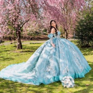 Aqua Blue Off The Shoulder Corset Applique Beads Tulle Quinceanera Dress Sweetheart Princess Sweet 15 16 Dress Party Prom Gown