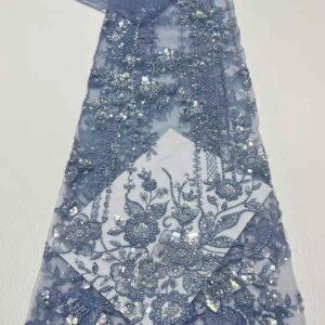 African Sequins Net Lace Fabric High Quality Lace French Nigerian Beaded Groom Embroidery Tulle Lace Wedding Party Dress Sewing