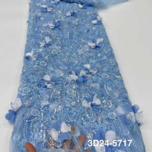 5 Yards Luxury African Lace Tulle Fabric 2025 French 3D Flower Embroidered Applique Sequins Fabrics For Party Sewing Material