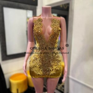 Luxury Mini Skirt Mermaid Prom Dresses For Black Girls Customized Diamond Beaded Stone Evening Formal Party Gown Birthday Dress