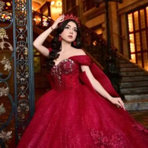 Customized Shiny Red Lace Appliqued Beaded Corset Quinceanera Dresses layering Big Bow Pageant Dress Vestidos 15 Quinceañera