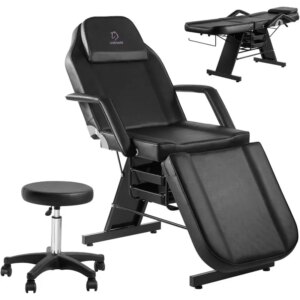 Facial Chair Massage Table 73in 3-Section Multipurpose Massage Bed Professional Tattoo Table Salon Spa Equipment -Black