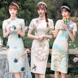 Four-Sided Elastic Positioning Flower Single Layer Daily Cheongsam New Improved Girl Retro Chinese Style Dress