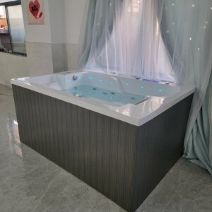 Luxury Spa Whirlpool Massage Bathtub Jet Rectangular Hot Tub With Wooden Frame