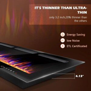 Fireplace Heater and Linear with Touch Screen Control Panel, Flame Color and Speed Control, 750 W, 1500W