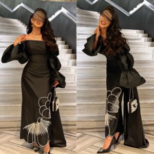 Customized Exquisite Off the Shoulder A-line Beading Sequined Floor-Length Satin Bespoke Occasion Dresses Evening