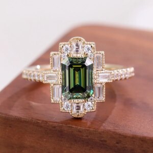 Provence 18K/14K/10K Solid Gold Emerald Cut Lab Grown Zambian With DEF VVS Moissanite Luxury Engagement Ring Customized Gift
