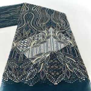 African Tulle Lace Fabric 2024 High Quality Heavy Beaded Laces Fabric for Wedding Party Dresses Tulle Mesh Sequins Laces Fabrics