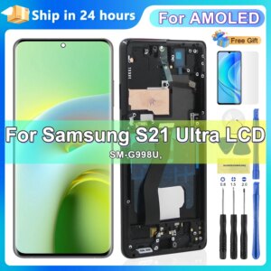 Super AMOLED S21 Ultra Display LCD for Samsung Galaxy S21 Ultra 5G G998F G998B Touch Screen Digitizer Replacement with Frame