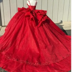 Customized Shinny Red Prom Dress Ball Gown Spaghetti Strap Lace Applique Women Birthday Party Dress Vestido De 15 16 Quinceanera