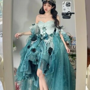 Amber Green Rose JSK Dress Lolita Gorgeous Birthday Ballet Style Trailing