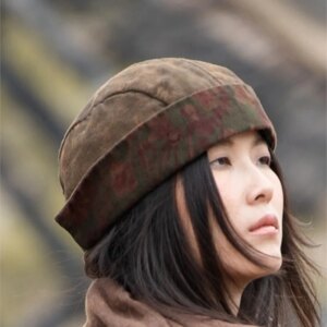 Autumn linen double plant dyed Lei Feng hat printed dome roll brim artistic
