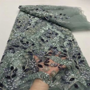 2025 African Lace Fabric French Nigerian 2025 New Lace With Beads Sequins Mesh for Embroidery Wedding Party Bride Sewing Dress