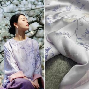 Ancient silk blended jacquard fabric leaf flower pair national style coat vest