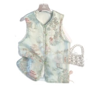 New Chinese small round neck disc country style heavy industry embroidery top vest cardigan lady coat