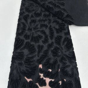 Black African Velvet lace fabric 2025 Nigerian beads Wedding Lace Fabrics High Quality Lace French Beads Lace Fabric For Dress