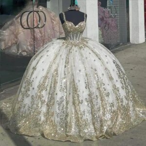 Customized Sparkly Quinceanera Dress Sequins Off-Shoulder Ball Gown With Bow Tull Party Birthday Sweet Dress Vestido De 15 Anos