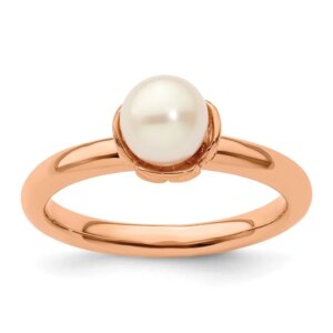 Sterling Silver Stack Exp. White FW Cultured Pearl Pinkplated Ring