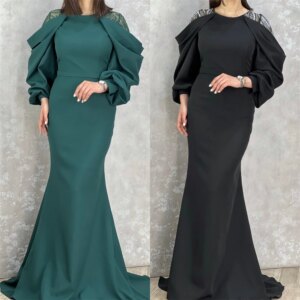 Customized Casual جديد في فساتين Puff Sleeve Women Formal Occasion Mermaid Customized Evening Gown Mecca سهره نسائيه فخمة