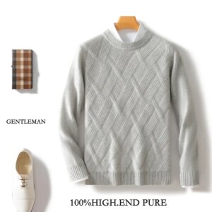 Seven-Pin Thickened Wool Matting Woven Jacquard Bottoming Shirt Loose plus Size Crew Neck Men’s Thermal Cover Swea