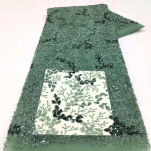African Beaded Lace Net Fabric 5 Yards 2024 High Quality Nigerian Wedding Material Luxury Sequin Beads Fabric for Sewing