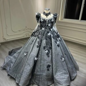 Black Children’s Birthday Dress Garden Fairy Girl Skirt round Neck Long Sleeve Tailored Tulle Butterfly Decoration